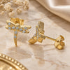 Sterling Silver Stud Earring, Dragon-Fly Design, with White Cubic Zirconia, Polished, Golden Finish, 02.336.0162.2