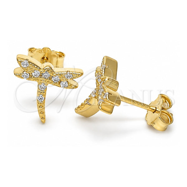 Sterling Silver Stud Earring, Dragon-Fly Design, with White Cubic Zirconia, Polished, Golden Finish, 02.336.0162.2
