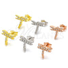 Sterling Silver Stud Earring, Dragon-Fly Design, with White Cubic Zirconia, Polished, Golden Finish, 02.336.0162.2
