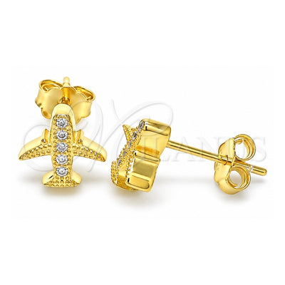 Sterling Silver Stud Earring, with White Micro Pave, Polished, Golden Finish, 02.336.0015.2