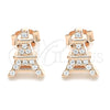 Sterling Silver Stud Earring, Eiffel Tower Design, with White Cubic Zirconia, Polished, Rose Gold Finish, 02.336.0164.1