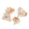 Sterling Silver Stud Earring, Eiffel Tower Design, with White Cubic Zirconia, Polished, Rose Gold Finish, 02.336.0164.1