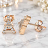Sterling Silver Stud Earring, Eiffel Tower Design, with White Cubic Zirconia, Polished, Rose Gold Finish, 02.336.0164.1