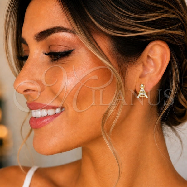 Sterling Silver Ring — Stud Earring Eiffel Tower Design with White Cubic — alternate product view — SKU 130528 | Plata 925 anillo — Stud Earring Eiffel Tower diseño with blanco Cubic — SKU 130528