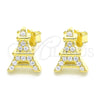 Sterling Silver Stud Earring, Eiffel Tower Design, with White Cubic Zirconia, Polished, Golden Finish, 02.336.0164.2