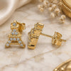 Sterling Silver Stud Earring, Eiffel Tower Design, with White Cubic Zirconia, Polished, Golden Finish, 02.336.0164.2