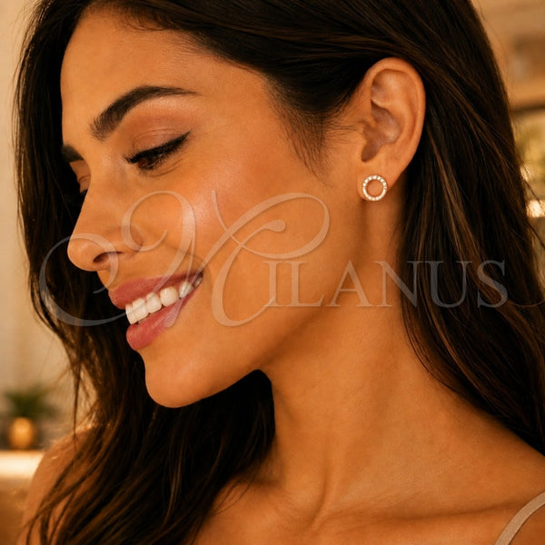 Sterling Silver Ring — Stud Earring with White Micro Pave Polished Rose — alternate product view — SKU 130530 | Plata 925 anillo — Stud Earring with blanco Micro Pave pulido Rose — SKU 130530