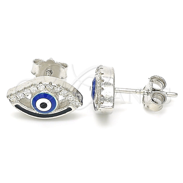 Sterling Silver Ring — Stud Earring Evil Eye Design Blue Enamel 02. — main product view — SKU 130539 | Plata 925 anillo — Stud Earring Evil Eye diseño Blue Enamel 02. — SKU 130539