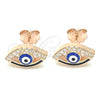 Sterling Silver Stud Earring, Evil Eye Design, with White Micro Pave, Blue Enamel Finish, Rose Gold Finish, 02.336.0166.1