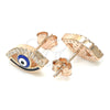 Sterling Silver Stud Earring, Evil Eye Design, with White Micro Pave, Blue Enamel Finish, Rose Gold Finish, 02.336.0166.1