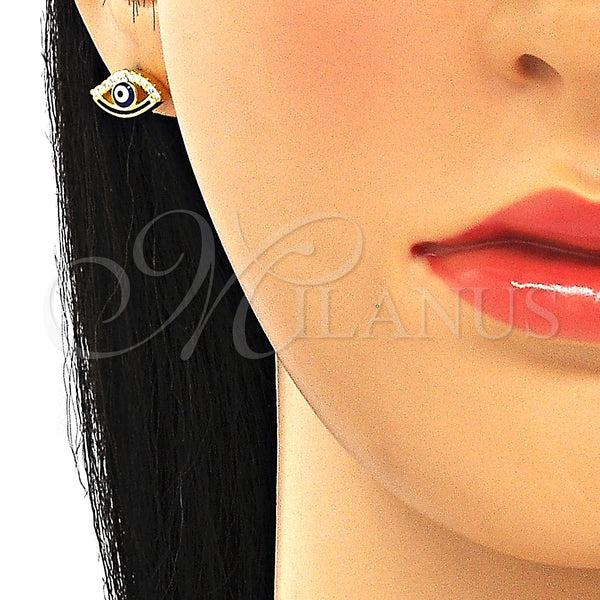 Sterling Silver Ring — Stud Earring Evil Eye Design with White Micro — alternate product view — SKU 130541 | Plata 925 anillo — Stud Earring Evil Eye diseño with blanco Micro — SKU 130541
