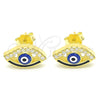 Sterling Silver Stud Earring, Evil Eye Design, with White Micro Pave, Blue Enamel Finish, Golden Finish, 02.336.0166.2