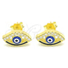Sterling Silver Stud Earring, Evil Eye Design, with White Micro Pave, Blue Enamel Finish, Golden Finish, 02.336.0166.2