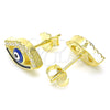 Sterling Silver Stud Earring, Evil Eye Design, with White Micro Pave, Blue Enamel Finish, Golden Finish, 02.336.0166.2