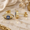 Sterling Silver Stud Earring, Evil Eye Design, with White Micro Pave, Blue Enamel Finish, Golden Finish, 02.336.0166.2