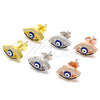 Sterling Silver Stud Earring, Evil Eye Design, with White Micro Pave, Blue Enamel Finish, Golden Finish, 02.336.0166.2