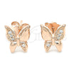 Sterling Silver Stud Earring, Butterfly Design, with White Micro Pave, Polished, Rose Gold Finish, 02.336.0067.1