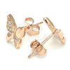 Sterling Silver Stud Earring, Butterfly Design, with White Micro Pave, Polished, Rose Gold Finish, 02.336.0067.1
