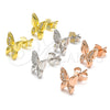 Sterling Silver Stud Earring, Butterfly Design, with White Micro Pave, Polished, Rose Gold Finish, 02.336.0067.1