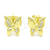 Sterling Silver Stud Earring, Butterfly Design, with White Micro Pave, Polished, Golden Finish, 02.336.0067.2