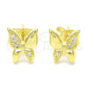 Sterling Silver Stud Earring, Butterfly Design, with White Micro Pave, Polished, Golden Finish, 02.336.0067.2