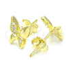 Sterling Silver Stud Earring, Butterfly Design, with White Micro Pave, Polished, Golden Finish, 02.336.0067.2