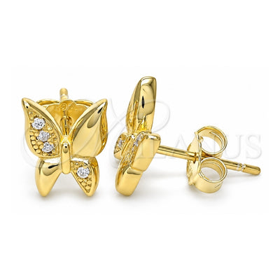 Sterling Silver Stud Earring, Butterfly Design, with White Micro Pave, Polished, Golden Finish, 02.336.0067.2