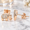 Sterling Silver Stud Earring, Elephant Design, with White Micro Pave, Polished, Rose Gold Finish, 02.336.0167.1
