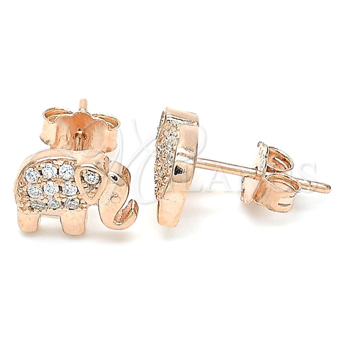 Sterling Silver Stud Earring, Elephant Design, with White Micro Pave, Polished, Rose Gold Finish, 02.336.0167.1