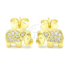 Sterling Silver Stud Earring, Elephant Design, with White Micro Pave, Polished, Golden Finish, 02.336.0167.2