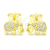 Sterling Silver Stud Earring, Elephant Design, with White Micro Pave, Polished, Golden Finish, 02.336.0167.2