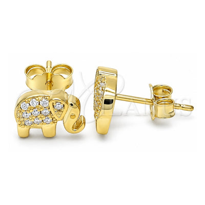 Sterling Silver Stud Earring, Elephant Design, with White Micro Pave, Polished, Golden Finish, 02.336.0167.2