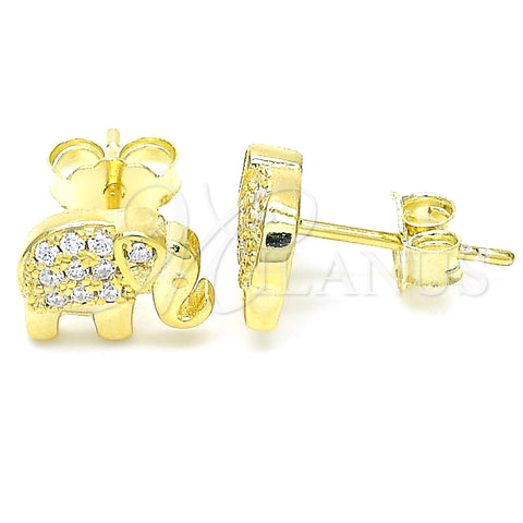 Sterling Silver Stud Earring, Elephant Design, with White Micro Pave, Polished, Golden Finish, 02.336.0167.2