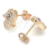 Sterling Silver Stud Earring, Hand of God and Evil Eye Design, with White Micro Pave, Blue Enamel Finish, Rose Gold Finish, 02.336.0170.1