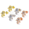 Sterling Silver Stud Earring, Hand of God and Evil Eye Design, with White Micro Pave, Blue Enamel Finish, Golden Finish, 02.336.0170.2