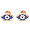 Sterling Silver Stud Earring, Evil Eye Design, Blue Enamel Finish, Rose Gold Finish, 02.336.0055.1