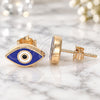 Sterling Silver Stud Earring, Evil Eye Design, Blue Enamel Finish, Rose Gold Finish, 02.336.0055.1