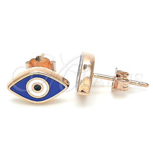 Sterling Silver Ring — Stud Earring Evil Eye Design Blue Enamel Rose — main product view — SKU 130559 | Plata 925 anillo — Stud Earring Evil Eye diseño Blue Enamel Rose — SKU 130559