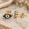 Sterling Silver Stud Earring, Evil Eye Design, Blue Enamel Finish, Golden Finish, 02.336.0055.2