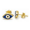Sterling Silver Stud Earring, Evil Eye Design, Blue Enamel Finish, Golden Finish, 02.336.0055.2