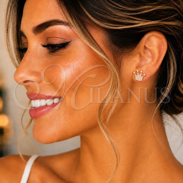 Sterling Silver Ring — Stud Earring Crown Design with White Cubic Zirconia — alternate product view — SKU 130565 | Plata 925 anillo — Stud Earring Crown diseño with blanco Cubic Zirconia — SKU 130565