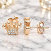 Sterling Silver Stud Earring, Crown Design, with White Cubic Zirconia, Polished, Rose Gold Finish, 02.336.0173.1