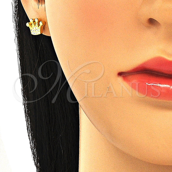 Sterling Silver Ring — Stud Earring Crown Design with White Cubic Zirconia — alternate product view — SKU 130566 | Plata 925 anillo — Stud Earring Crown diseño with blanco Cubic Zirconia — SKU 130566