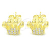 Sterling Silver Stud Earring, Crown Design, with White Cubic Zirconia, Polished, Golden Finish, 02.336.0173.2