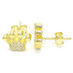 Sterling Silver Ring — Stud Earring Crown Design with White Cubic Zirconia — main product view — SKU 130566 | Plata 925 anillo — Stud Earring Crown diseño with blanco Cubic Zirconia — SKU 130566