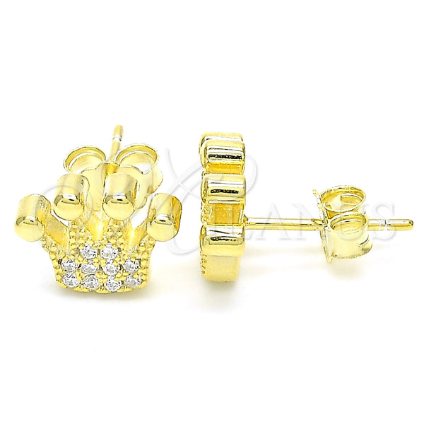 Sterling Silver Ring — Stud Earring Crown Design with White Cubic Zirconia — main product view — SKU 130566 | Plata 925 anillo — Stud Earring Crown diseño with blanco Cubic Zirconia — SKU 130566