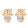 Sterling Silver Stud Earring, Hand of God Design, with White Micro Pave, Polished, Rose Gold Finish, 02.336.0041.1