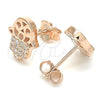 Sterling Silver Stud Earring, Judaica and Hand of God Design, with White Micro Pave, Polished, Rose Gold Finish, 02.336.0041.1