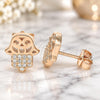 Sterling Silver Stud Earring, Judaica and Hand of God Design, with White Micro Pave, Polished, Rose Gold Finish, 02.336.0041.1