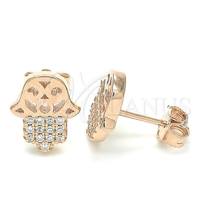 Sterling Silver Stud Earring, Judaica and Hand of God Design, with White Micro Pave, Polished, Rose Gold Finish, 02.336.0041.1